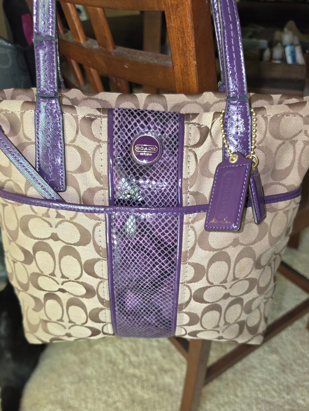 COACH SIGNATURE Y2K Python Classic Monogram Canvas Tote *READ*